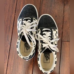 Checkered black and white vans